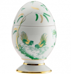 Ginori Oro Di Doccia Green Oggetti Egg w/ Cover - 8.25"